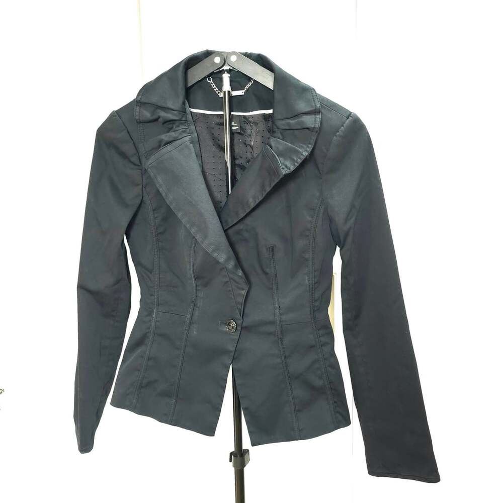 White House Black Market Black Ruffled Collar Fitted Blazer Jacket Size 2